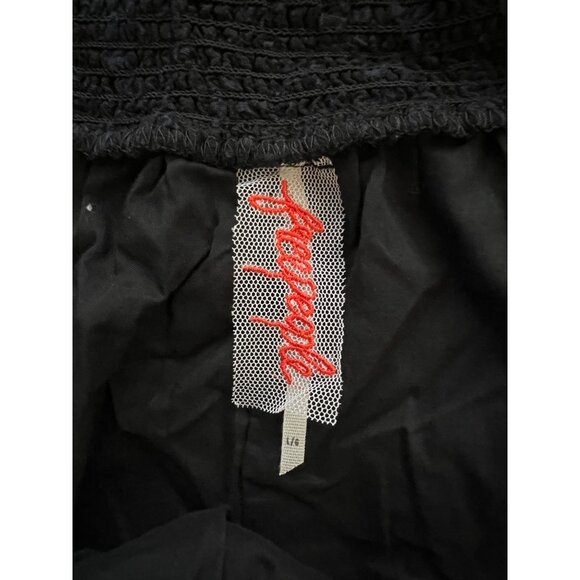 Free People Black Ruffled Off-Shoulder Smocked Dress L Adjustable Straps - Picture 4 of 9